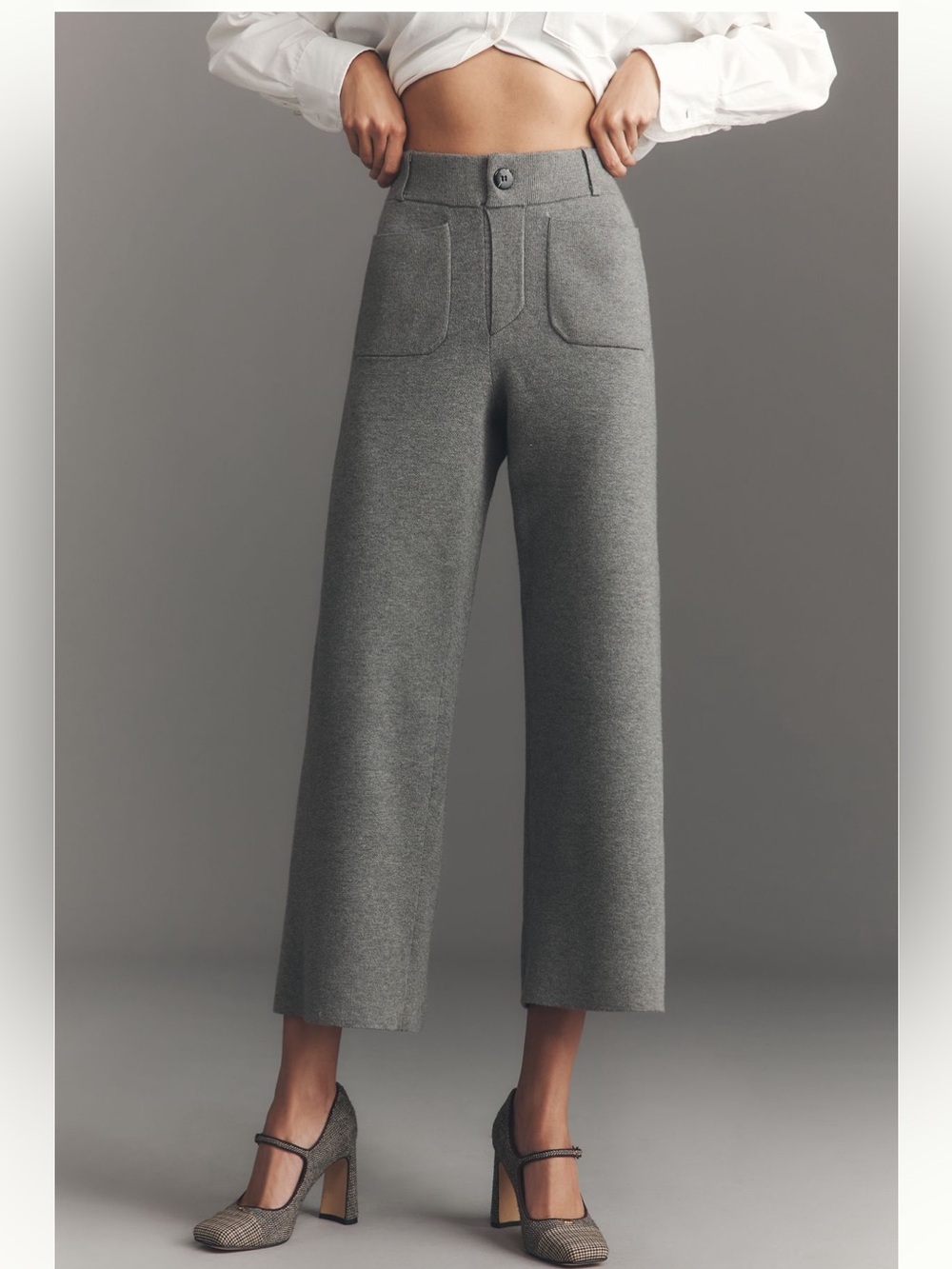 Mauve Wide Leg Gray Knit Pants- Small - Picture 2 of 6